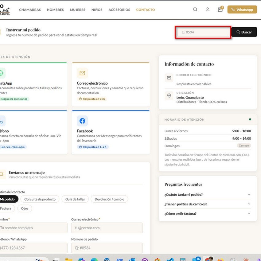 Formulario de contacto a la medida — vista general