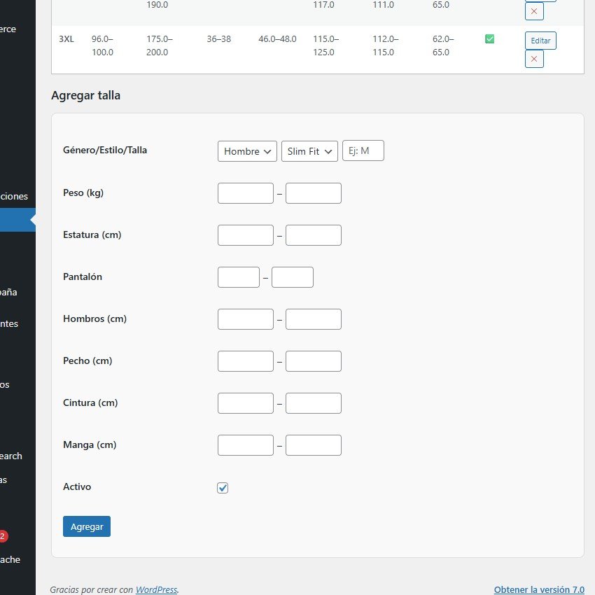 Recomendador de tallas — captura de medidas del cliente
