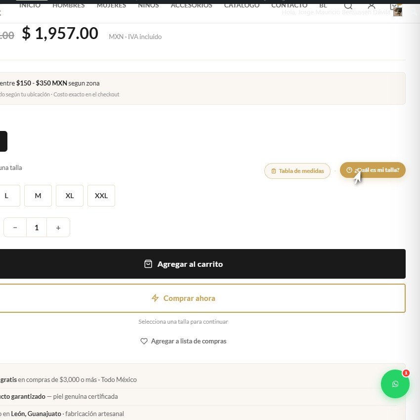 Recomendador de tallas — paso intermedio del cuestionario