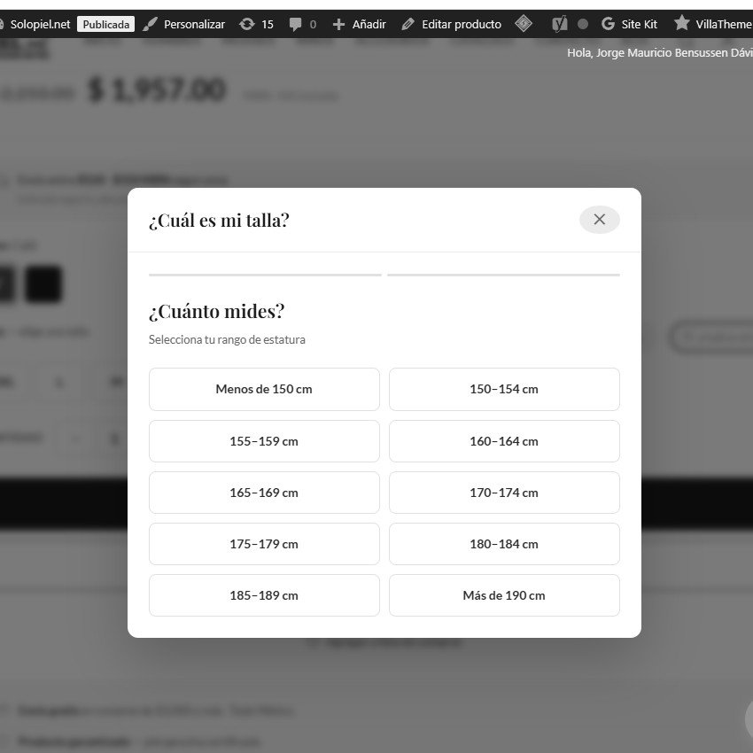 Recomendador de tallas — resultado con la talla sugerida