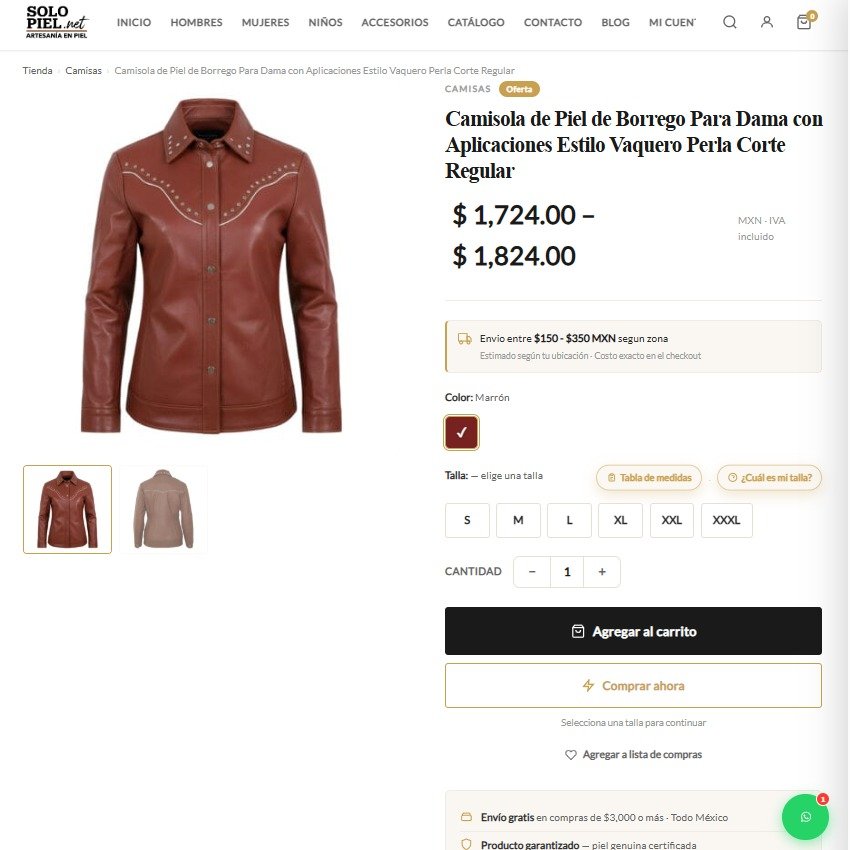 Tienda en línea Solopiel.net — ficha de producto